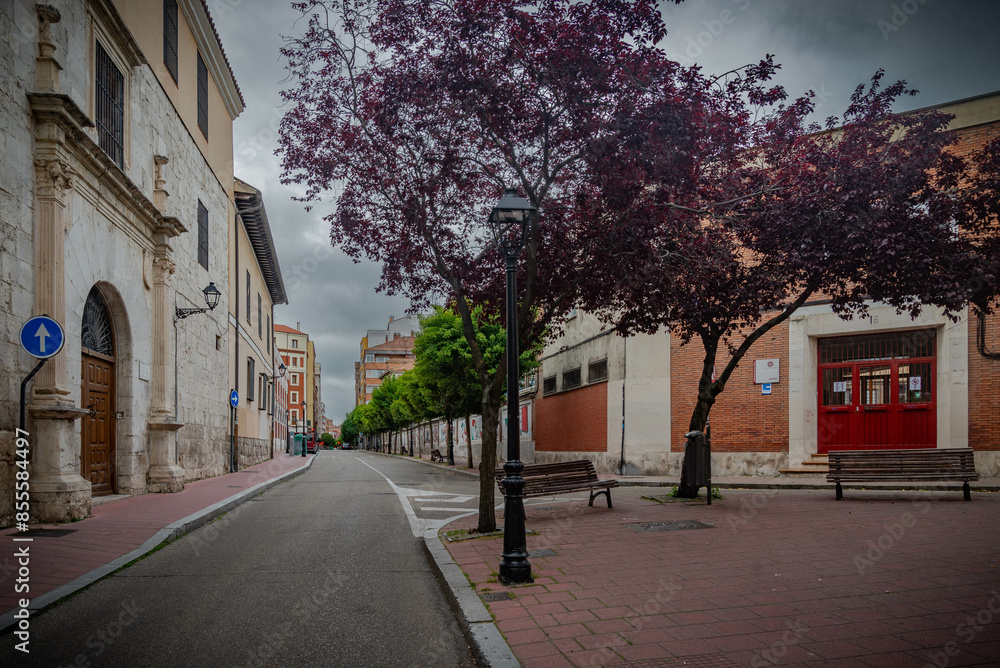 Obraz premium Vista nocturna panorámica del centro iluminado de Valladolid, España