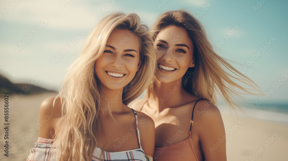 Two Gorgeous Women Smiling on the Beach
Two Gorgeous Women Smiling on the Beach