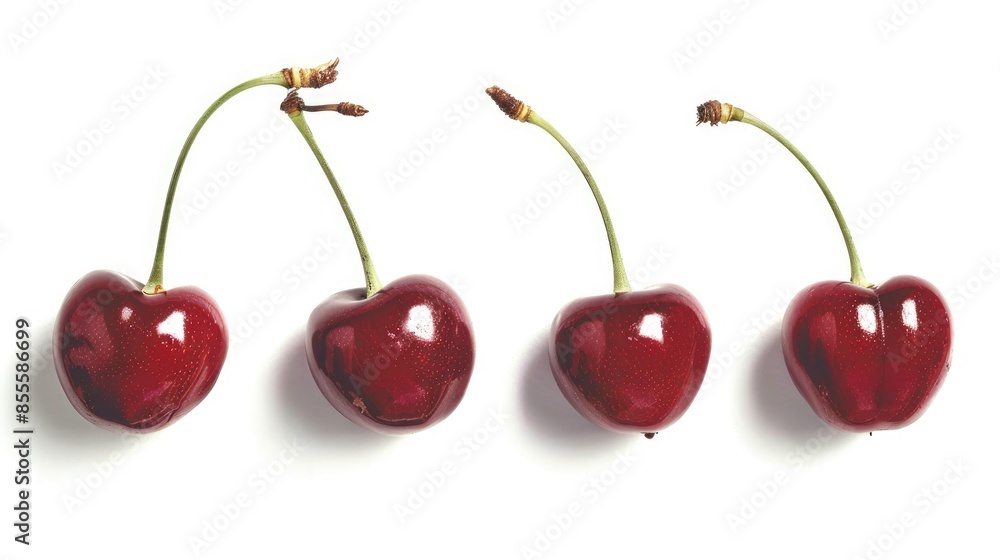 Isolated snapshot of four cherries Isolated snapshot of four cherries