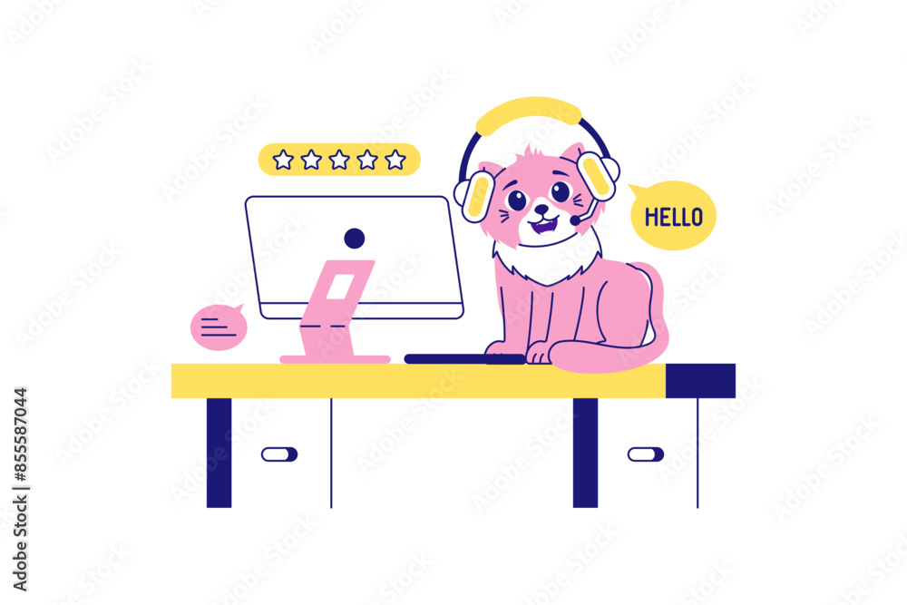 Illustration of Cat Customer Service Illustration of Cat Customer Service