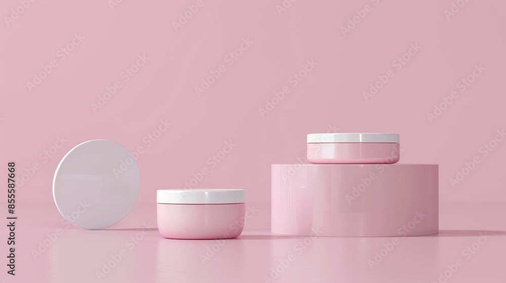 Beauty products mockup on pink background with white plastic container Beauty products mockup on pink background with white plastic container