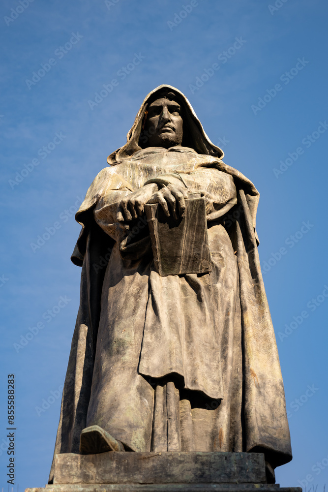 The Monument to Giordano Bruno, a bronze statue of the Italian ...