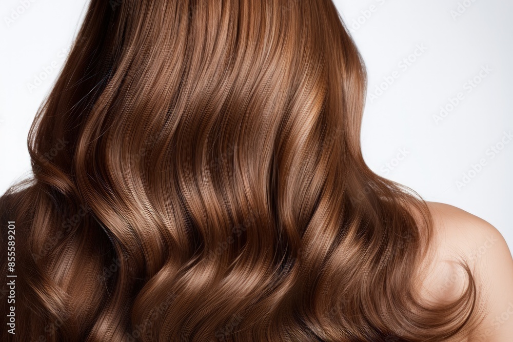 Fototapeta premium Woman with balayage highlights hair on white background