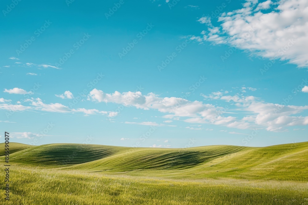 A green field under a blue sky, A serene landscape with rolling hills and a clear blue sky A green field under a blue sky, A serene landscape with rolling hills and a clear blue sky