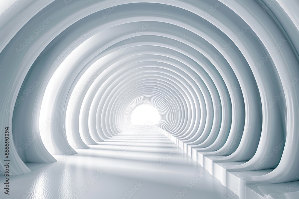 3D rendering of Abstract White Tunnel, Concentric Arches 3D rendering of Abstract White Tunnel, Concentric Arches