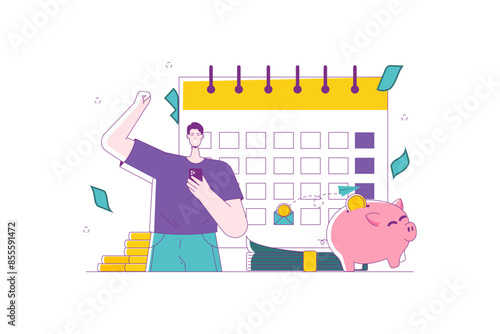 Happy Men Looking at Phone on Payday Flat Illustration