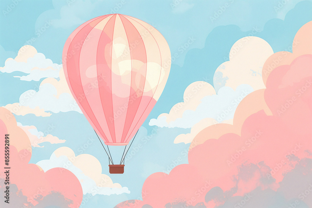 Obraz premium cute illustration in pastel colors of a hot air balloon flying in the sky