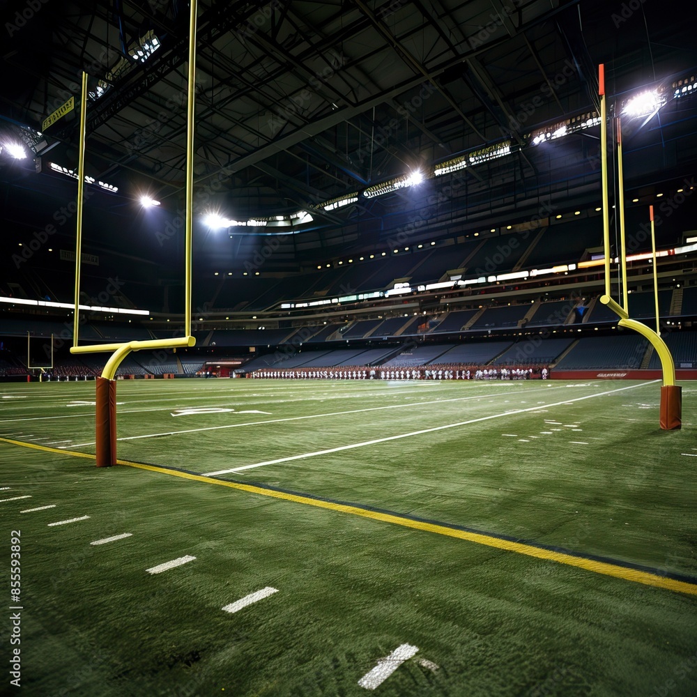 Obraz premium Field Goal Posts in a large indoor football stadium during a game