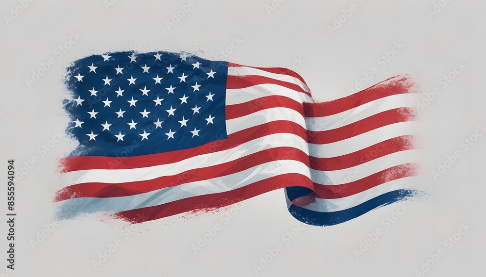 Fototapeta premium USA colors, stars and stripes abstract grunge wavy background. Independence Day modern vector banner design. Corporate concept American flag