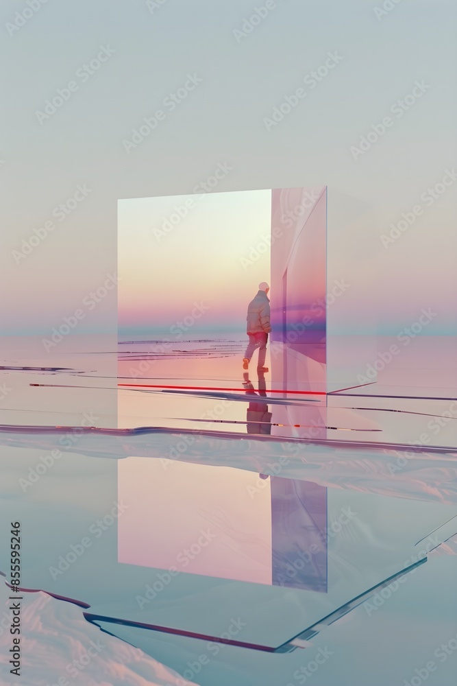 Fototapeta premium photo of a person walking, motion blur, white background