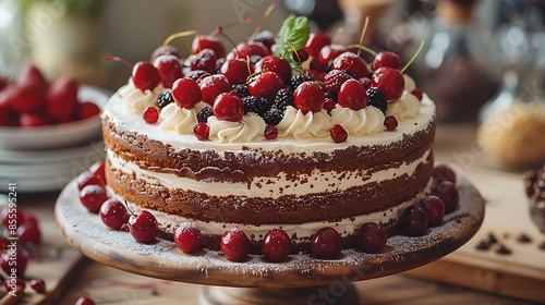 Wallpaper Mural A vintage-style Black Forest cake, classic decorations, old-world charm, elegant and timeless presentation, detailed decorations, hd quality, natural style, soft lighting, sharp focus  Torontodigital.ca