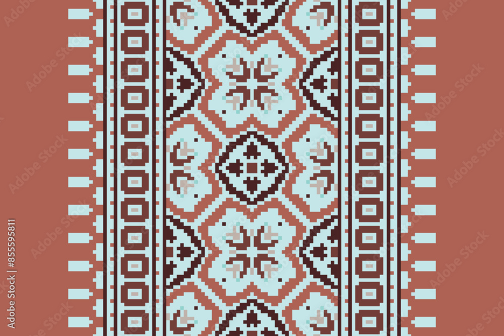 Beautiful traditional ethnic motifs ikat geometric fabric pattern cross stitch.Ikat embroidery Ethnic oriental Pixel.Abstract,vector,illustration. Texture,scarf,decoration,wallpaper,curtain,sarong. Beautiful traditional ethnic motifs ikat geometric fabric pattern cross stitch.Ikat embroidery Ethnic oriental Pixel.Abstract,vector,illustration. Texture,scarf,decoration,wallpaper,curtain,sarong.
