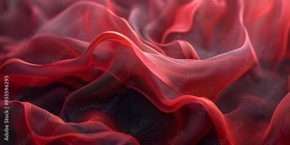 Obraz premium 3D abstract illustration of waves from plastic and fabric, bright colors, for banners and layouts, landing pages, very detailed texture, red and black, 2:1