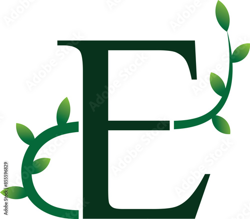 E Letter Logo. Green Color. Leaf Style - Vector