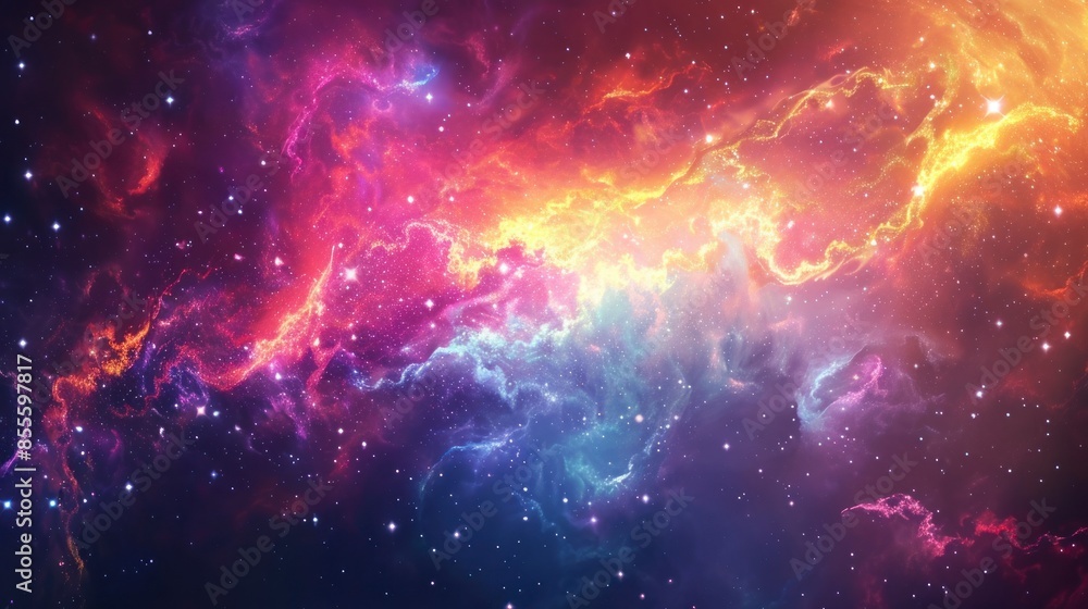 Naklejka premium Colorful nebula and sparkling star cluster in a distant galaxy