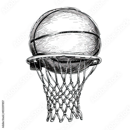 Hand drawn sketch of basketball ring in black isolated on white background