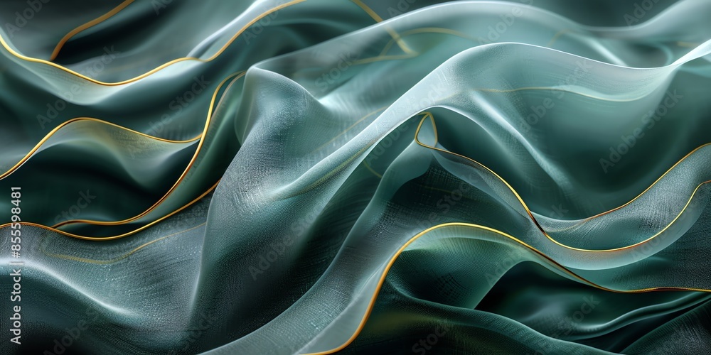 3D abstract illustration of waves from plastic and fabric, bright colors, for banners and layouts, landing pages, very detailed texture, green and black, 2:1 3D abstract illustration of waves from plastic and fabric, bright colors, for banners and layouts, landing pages, very detailed texture, green and black, 2:1