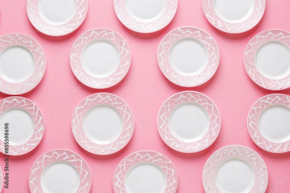 a group of white plates on a pink background a group of white plates on a pink background