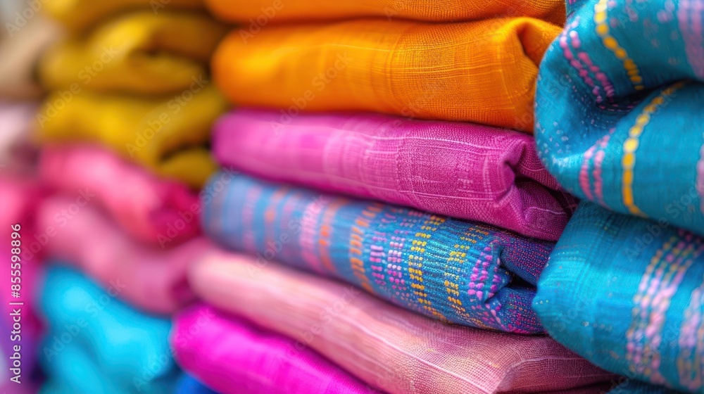 Fashionable cotton stack trendy colors close up Fashionable cotton stack trendy colors close up