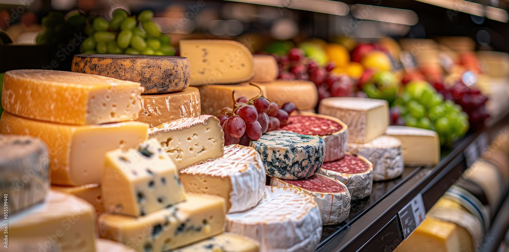 A large selection of international cheeses. generative AI A large selection of international cheeses. generative AI