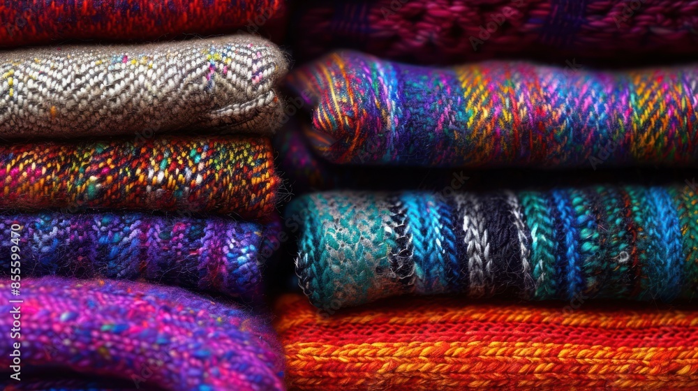 Fashionable cotton stack trendy colors close up Fashionable cotton stack trendy colors close up