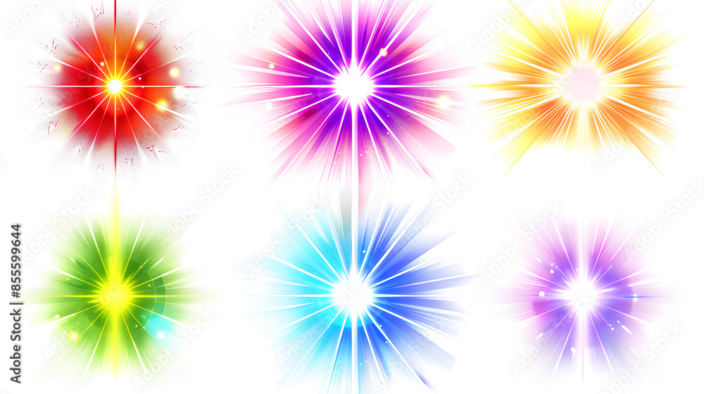 Glowing color light flair set. Isolated white background. Various colors of glowing lens flair. Fantasy collection. Light burst. Vibrant glowing color Glowing color light flair set. Isolated white background. Various colors of glowing lens flair. Fantasy collection. Light burst. Vibrant glowing color