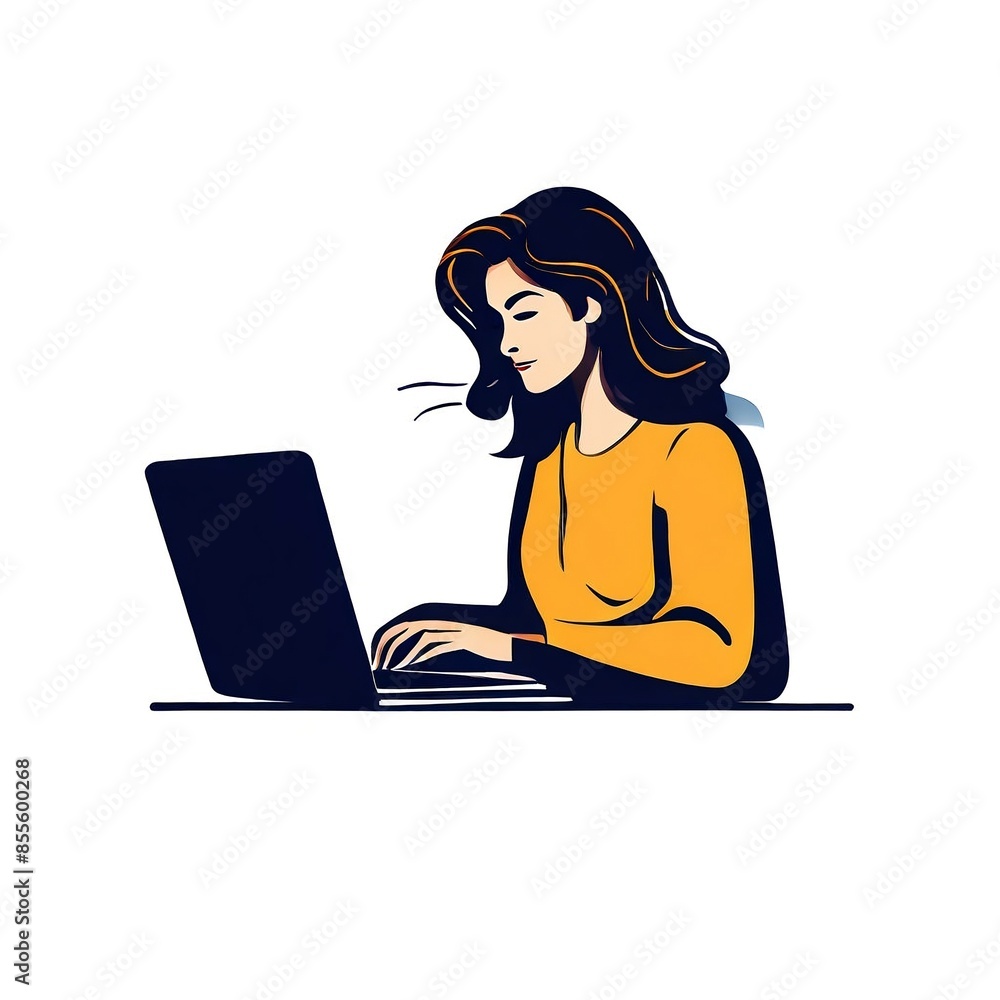 woman with laptop vector art on copy space/ Beautiful Businesswoman typing on laptop woman with laptop vector art on copy space/ Beautiful Businesswoman typing on laptop