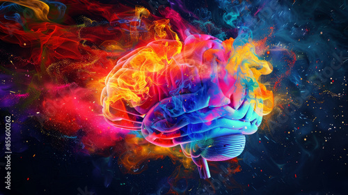Color explosion, human brain in different colors 