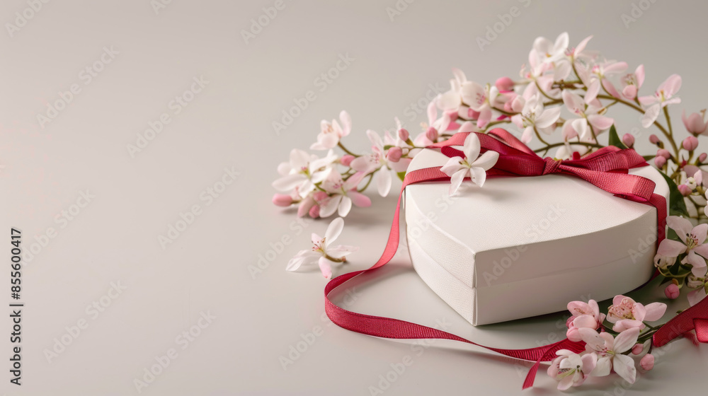 Heart shaped gift boxes of different colors with colorful flowers and background
Heart shaped gift boxes of different colors with colorful flowers and background