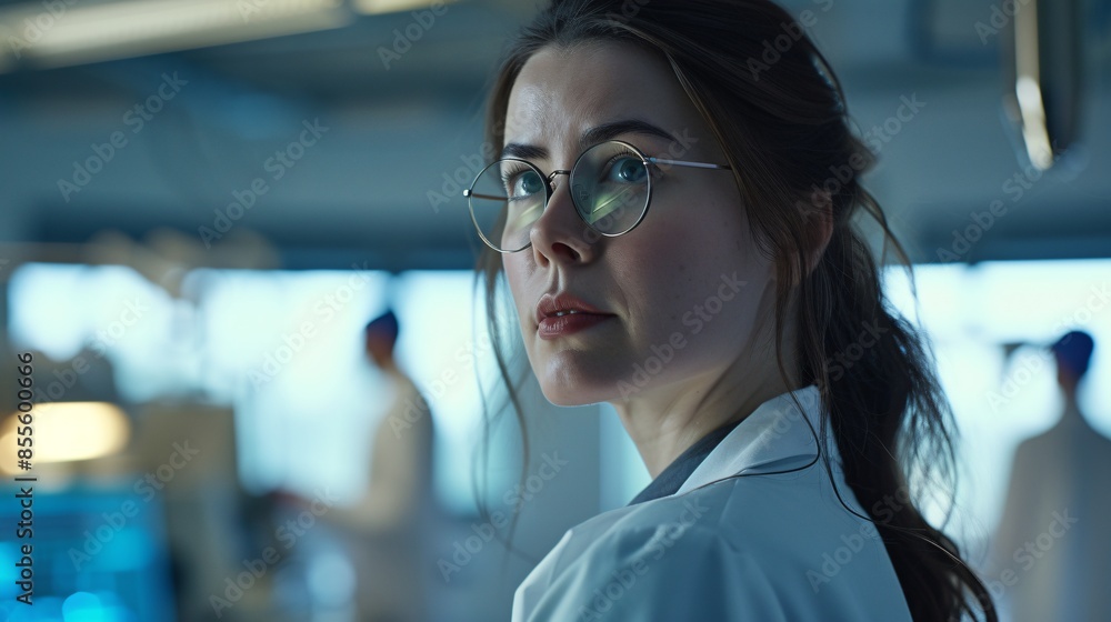 a woman wearing glasses looking to the side a woman wearing glasses looking to the side