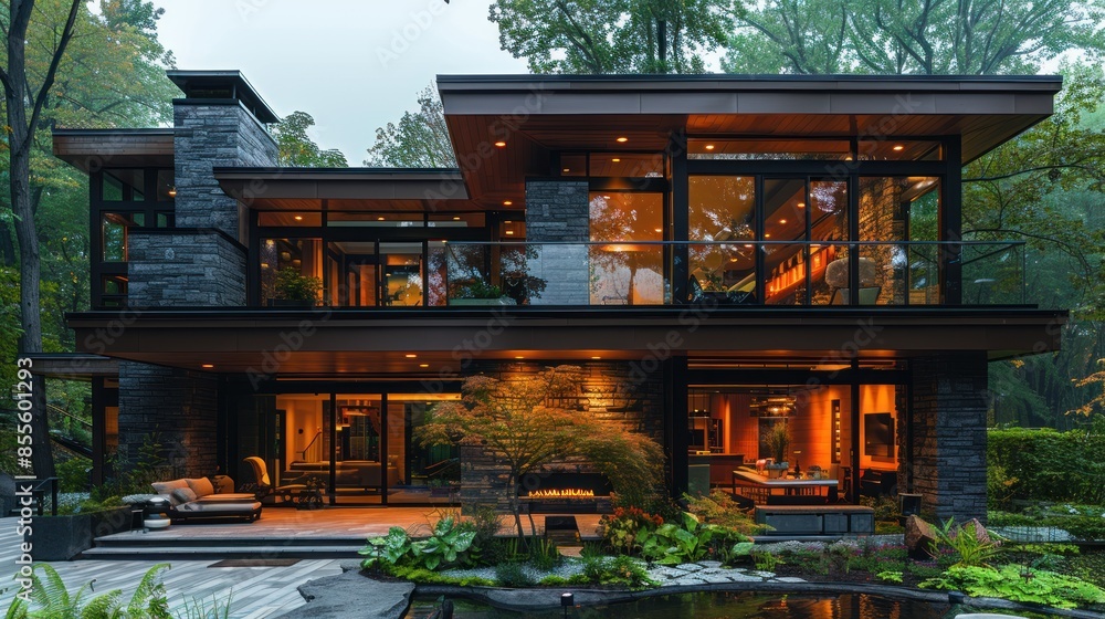 Modern Stone House with Patio and Garden Modern Stone House with Patio and Garden