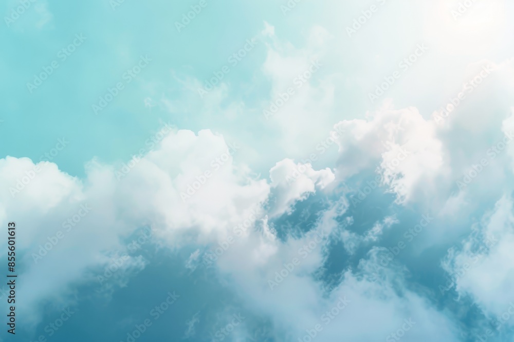 A clear blue sky filled with numerous fluffy white clouds on a sunny day, A soft gradient of light blue tones blending seamlessly A clear blue sky filled with numerous fluffy white clouds on a sunny day, A soft gradient of light blue tones blending seamlessly