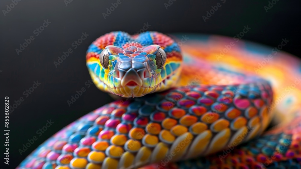 Vibrant Rainbow-Colored Snake Slithering in the Wild Vibrant Rainbow-Colored Snake Slithering in the Wild