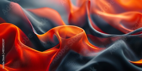 3D abstract illustration of waves from plastic and fabric, bright colors, for banners and layouts, landing pages, very detailed texture, red and black, 2:1