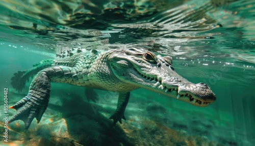 Wallpaper Mural Crocodile underwater, moving silently in its natural habitat selective focus, nature theme, ethereal, double exposure, lake bottom Torontodigital.ca