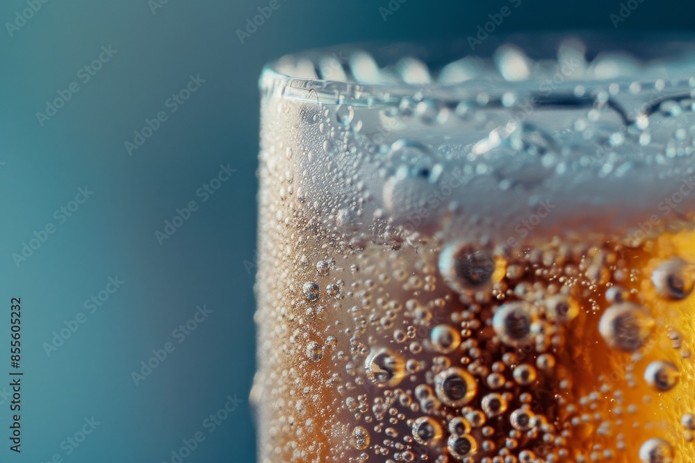 A close-up view of a frosty glass of beer with condensation on the exterior, A sparkling soda in a frosty glass, with condensation trickling down the sides A close-up view of a frosty glass of beer with condensation on the exterior, A sparkling soda in a frosty glass, with condensation trickling down the sides