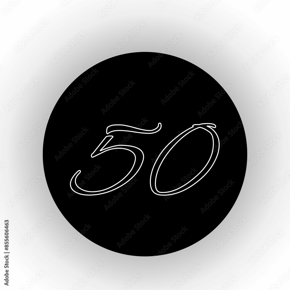 Neon lamps in the dark. Number 50 Abstract Geometric Line.  Number of games 50. Simple design, number 50,