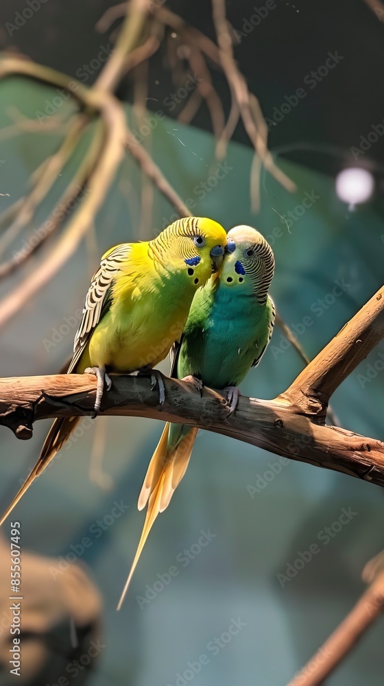 Obraz premium Pair of green and yellow parakeets 