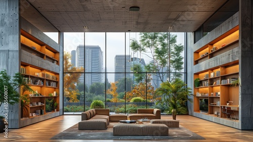 Modern Living Room with City View