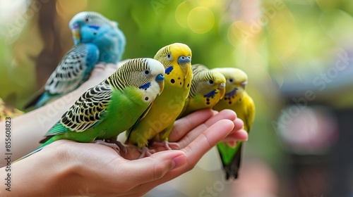 parakeets on hand photo