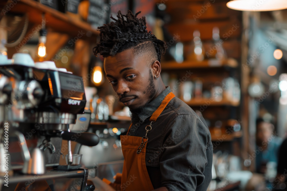 Barista at Work in Cozy Cafe Barista at Work in Cozy Cafe