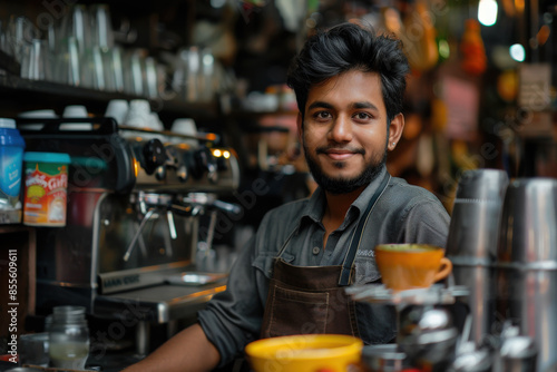 Barista Crafting Coffee in Cozy Cafe Evening 