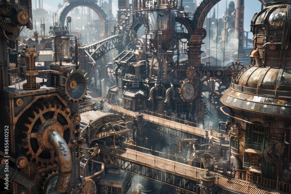 A futuristic city filled with towering skyscrapers and advanced architecture, showcasing a steampunk-inspired metropolis, A steampunk-inspired metropolis with gears and pipes everywhere A futuristic city filled with towering skyscrapers and advanced architecture, showcasing a steampunk-inspired metropolis, A steampunk-inspired metropolis with gears and pipes everywhere