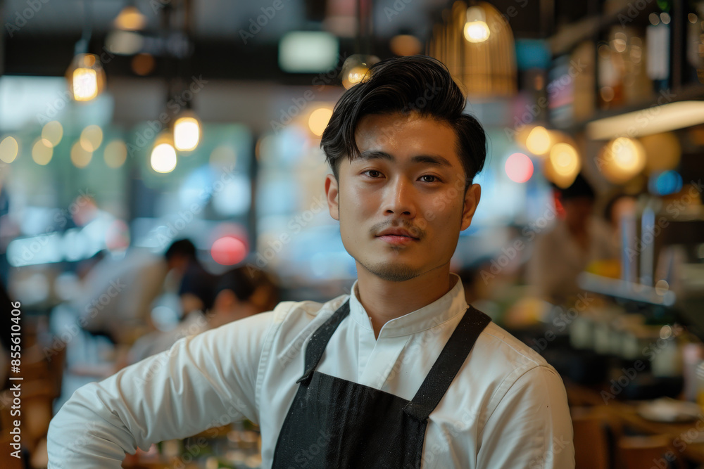 Fototapeta premium Chef in Busy Restaurant during Evening Hours