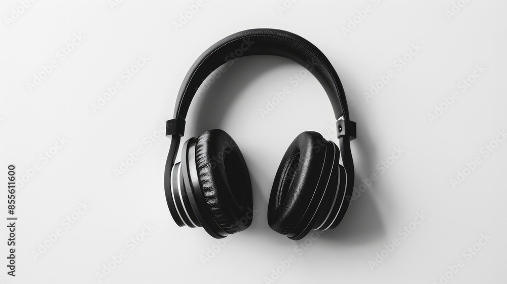 Wireless black headset against a white background