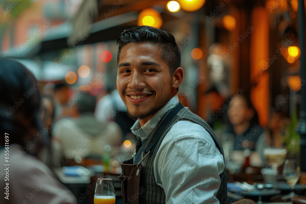 © La Neve - Smiling Man In Outdoor Evening Café
