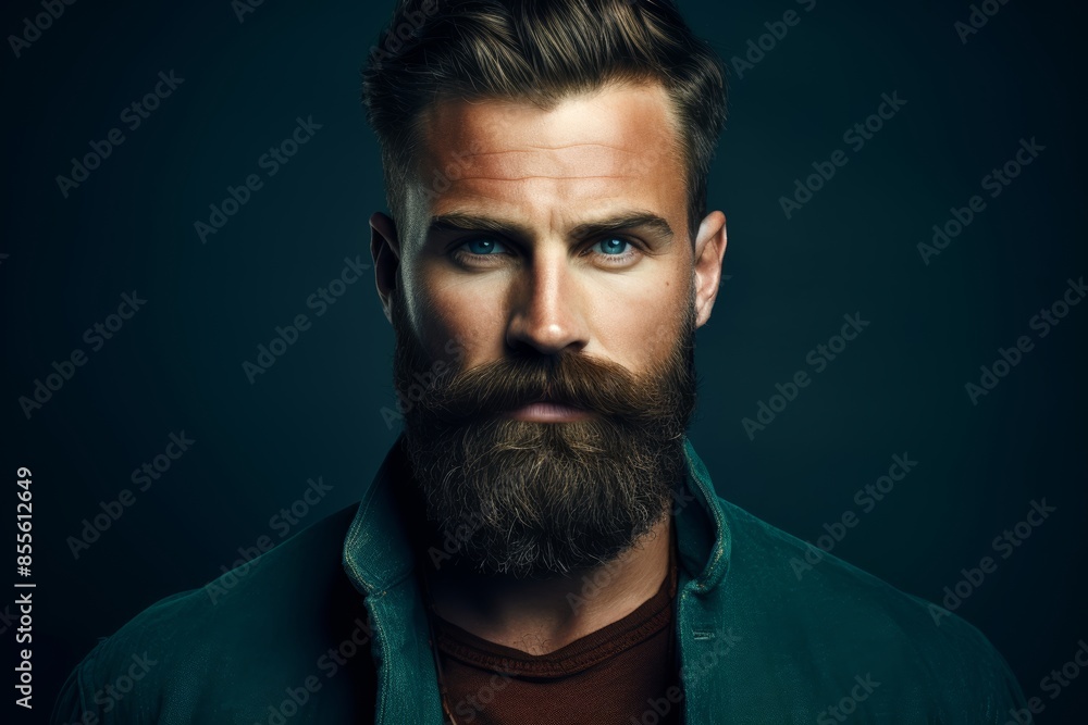 Clean-cut beard and mustache on a dark teal background Clean-cut beard and mustache on a dark teal background
