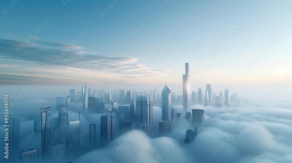 A fantastical city high in the clouds, with futuristic skyscrapers enveloped in mist. A fantastical city high in the clouds, with futuristic skyscrapers enveloped in mist.