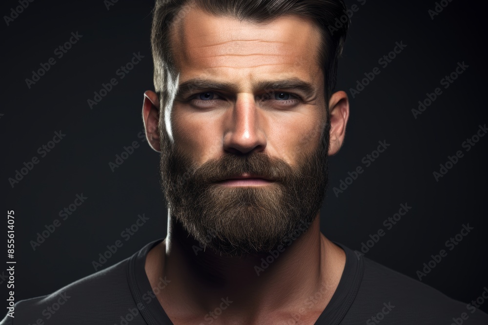 A perfectly groomed beard and mustache on a dark grey background A perfectly groomed beard and mustache on a dark grey background