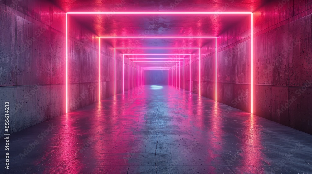 Neon Lights in a Concrete Hallway Neon Lights in a Concrete Hallway